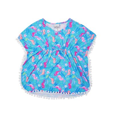 UPF 50+ baby and Children's Kaia Beach Swim Cover-up | UPF 50+, highest Certified UV Sun Protection | Triple Brush Soft Fabric | Seahorse Garden, 7/8