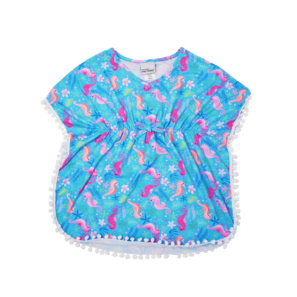 UPF 50+ baby and Children's Kaia Beach Swim Cover-up | UPF 50+, highest Certified UV Sun Protection | Triple Brush Soft Fabric | Seahorse Garden, 7/8