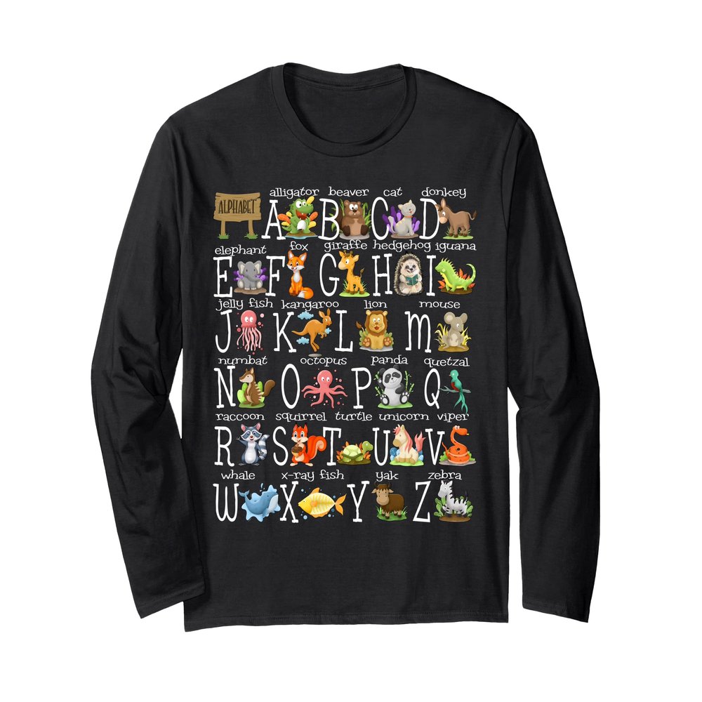 Back to School Kids Cute Animals A-Z Alphabet ABCs Teacher Long Sleeve T-Shirt