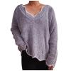 Akklian Furry Cute Sweaters for Women V Neck Wavy Hem Long Sleeve Casual Knitwear 2025 Fall Fashion Y2K Pullover Jumper Tops Gray view 1