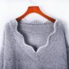 Akklian Furry Cute Sweaters for Women V Neck Wavy Hem Long Sleeve Casual Knitwear 2025 Fall Fashion Y2K Pullover Jumper Tops Gray view 4