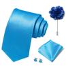 Solid Color Ties Set Men Handkerchief Cufflinks Brooch 3.15 inches Classic Formal Necktie Pocket Square Set (Light Blue 2) view 1