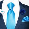Solid Color Ties Set Men Handkerchief Cufflinks Brooch 3.15 inches Classic Formal Necktie Pocket Square Set (Light Blue 2) view 2
