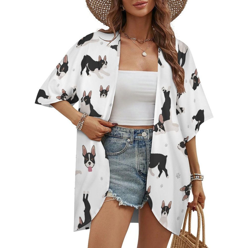 Boston Terrier Womens Lightweight Summer Cardigan - Casual Short Sleeve Beach Cover-Up