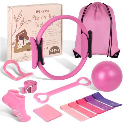 Home Pilates kit for Women with 5 Resistance Bands, Pilates Magic Circle Ring and Ball Set Accessories, Home Workout Equipment Essentials Starter Kit for Beginners, Full Body Toning Flexibility
