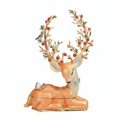 Aosekaa Enameled Jewelry Box Enamel Elk Trinket Box Decor Ornate Craft Keepsake Box Decorative Jewelry Holder Box for Earrings, Orange
