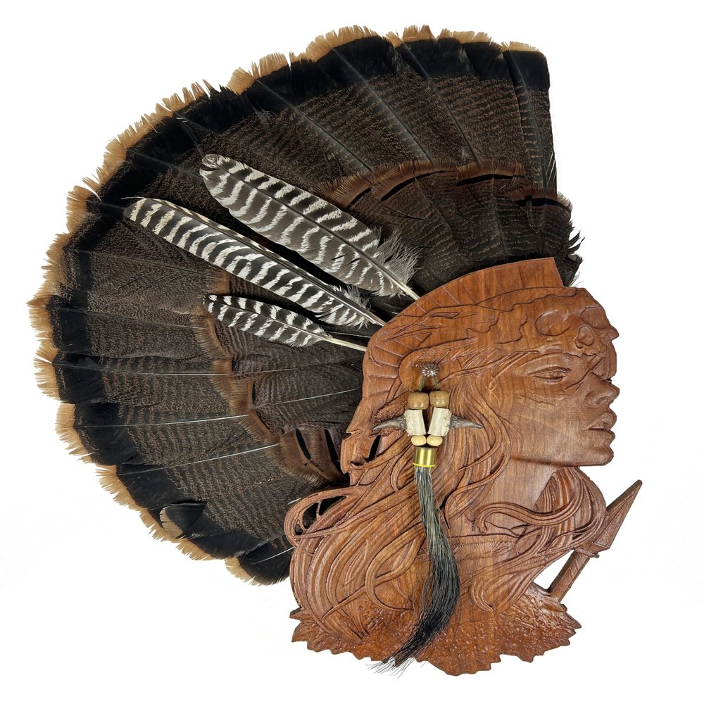 Unique "Huntress" Turkey Display for Fan, Beards, and Spurs (Cherry)