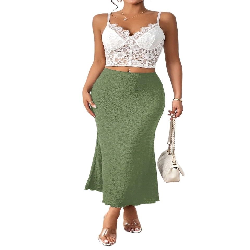 ELDINA Women's 2024 Casual Long Skirt Skirt Army Green