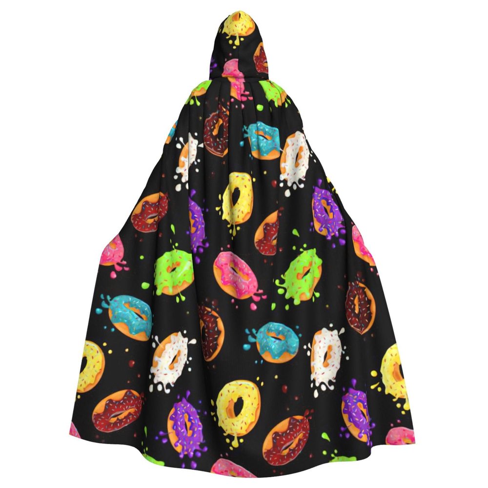 BREAUX Donut print Halloween cape, Halloween cape, Halloween hooded cape, adult party decoration cape