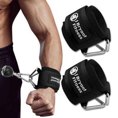 J Bryant Fitness Wrist Cuffs for Cable Machines  Heavy Duty Adjustable Wrist Straps with 7mm Neoprene Padding for Strength Training, Pull Exercises, and Forearm Support (Black, Large)