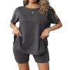 Ekouaer Women's 2 Piece Lounge Set 2026 Summer Biker Shorts Set Outfits Short Sleeve Oversized Top Matching Tracksuit Dark Gray M view 1