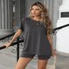 Ekouaer Women's 2 Piece Lounge Set 2026 Summer Biker Shorts Set Outfits Short Sleeve Oversized Top Matching Tracksuit Dark Gray M view 2