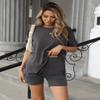 Ekouaer Women's 2 Piece Lounge Set 2026 Summer Biker Shorts Set Outfits Short Sleeve Oversized Top Matching Tracksuit Dark Gray M view 3