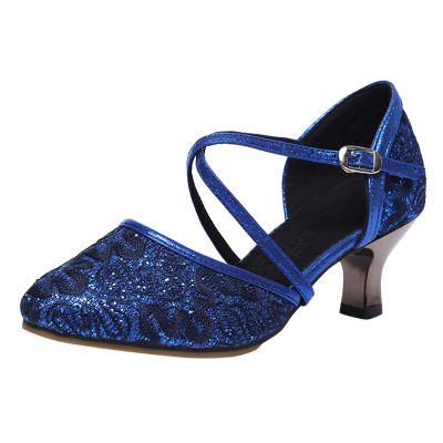 Women's Dance Sandals Color Fashion Sequins Prom Ballroom Latin Dance Shoes Sandals Comfort Sandal (Blue, 8)