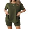 Ekouaer Women's 2 Piece Lounge Set 2026 Summer Biker Shorts Set Outfits Short Sleeve Oversized Top Matching Tracksuit Army Green M view 1