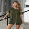 Ekouaer Women's 2 Piece Lounge Set 2026 Summer Biker Shorts Set Outfits Short Sleeve Oversized Top Matching Tracksuit Army Green M view 2