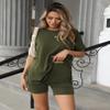 Ekouaer Women's 2 Piece Lounge Set 2026 Summer Biker Shorts Set Outfits Short Sleeve Oversized Top Matching Tracksuit Army Green M view 3