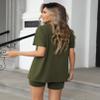 Ekouaer Women's 2 Piece Lounge Set 2026 Summer Biker Shorts Set Outfits Short Sleeve Oversized Top Matching Tracksuit Army Green M view 4