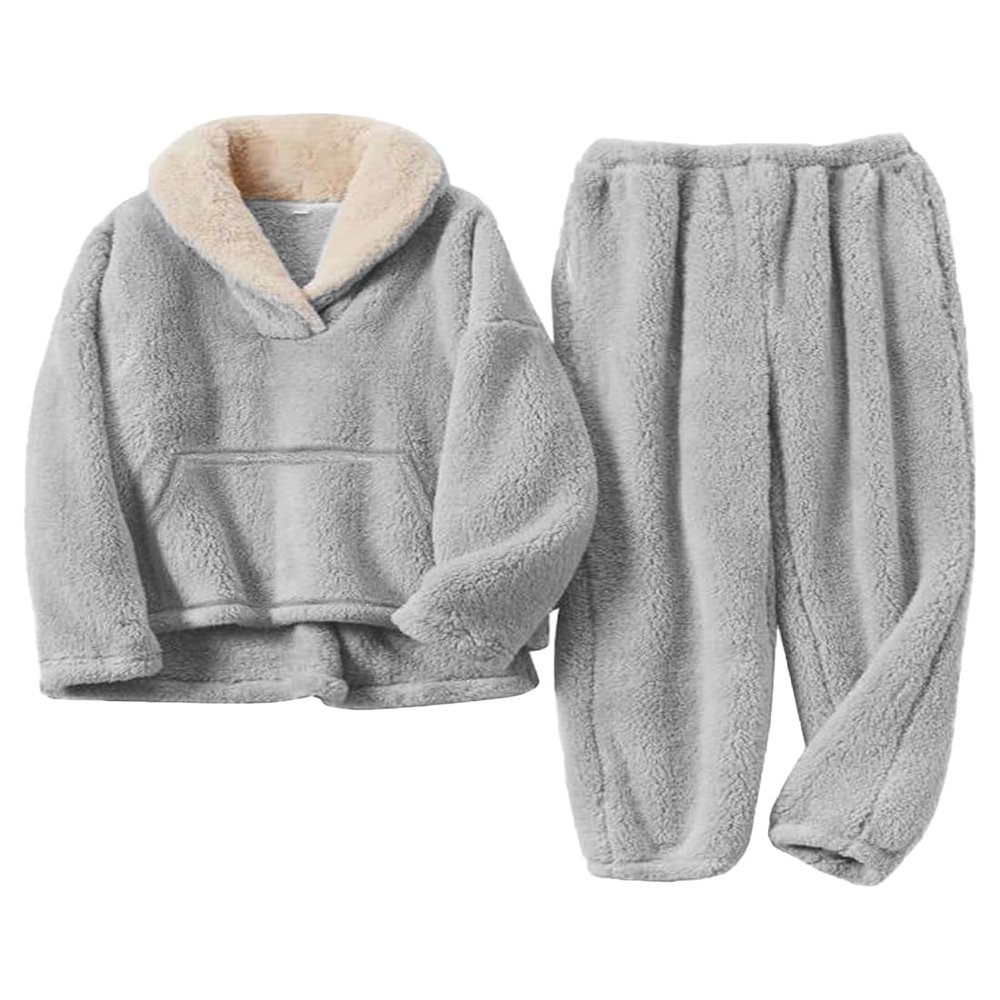 FSVABY Womens 2 Piece Fluffy Pajama Lounge Set Loose Pullover Pants Sleepwear with Pockets (Z-Grey-Pocket, Small)