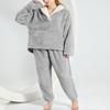 FSVABY Womens 2 Piece Fluffy Pajama Lounge Set Loose Pullover Pants Sleepwear with Pockets (Z-Grey-Pocket, Small) view 3