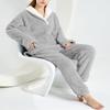 FSVABY Womens 2 Piece Fluffy Pajama Lounge Set Loose Pullover Pants Sleepwear with Pockets (Z-Grey-Pocket, Small) view 4