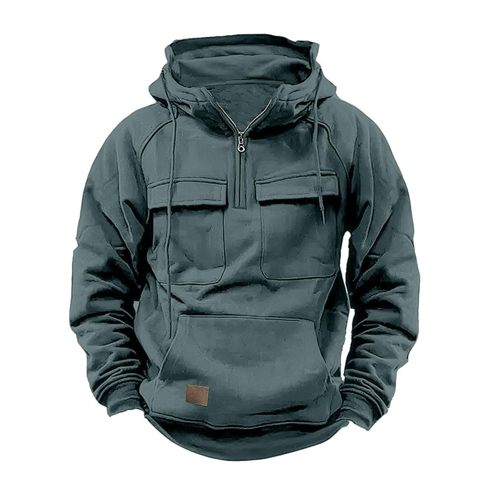 Hoodies for Men Quarter Zip Aztec Pullover Tactical Jacket Fall Vintage Outdoor Hooded Cargo Sweatshirts Multi Pocket