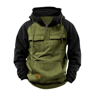 womens fashion Hoodies for Men Quarter Zip Aztec Pullover Tactical Jacket Fall Vintage Outdoor Hooded Cargo Sweatshirts Multi Pocket