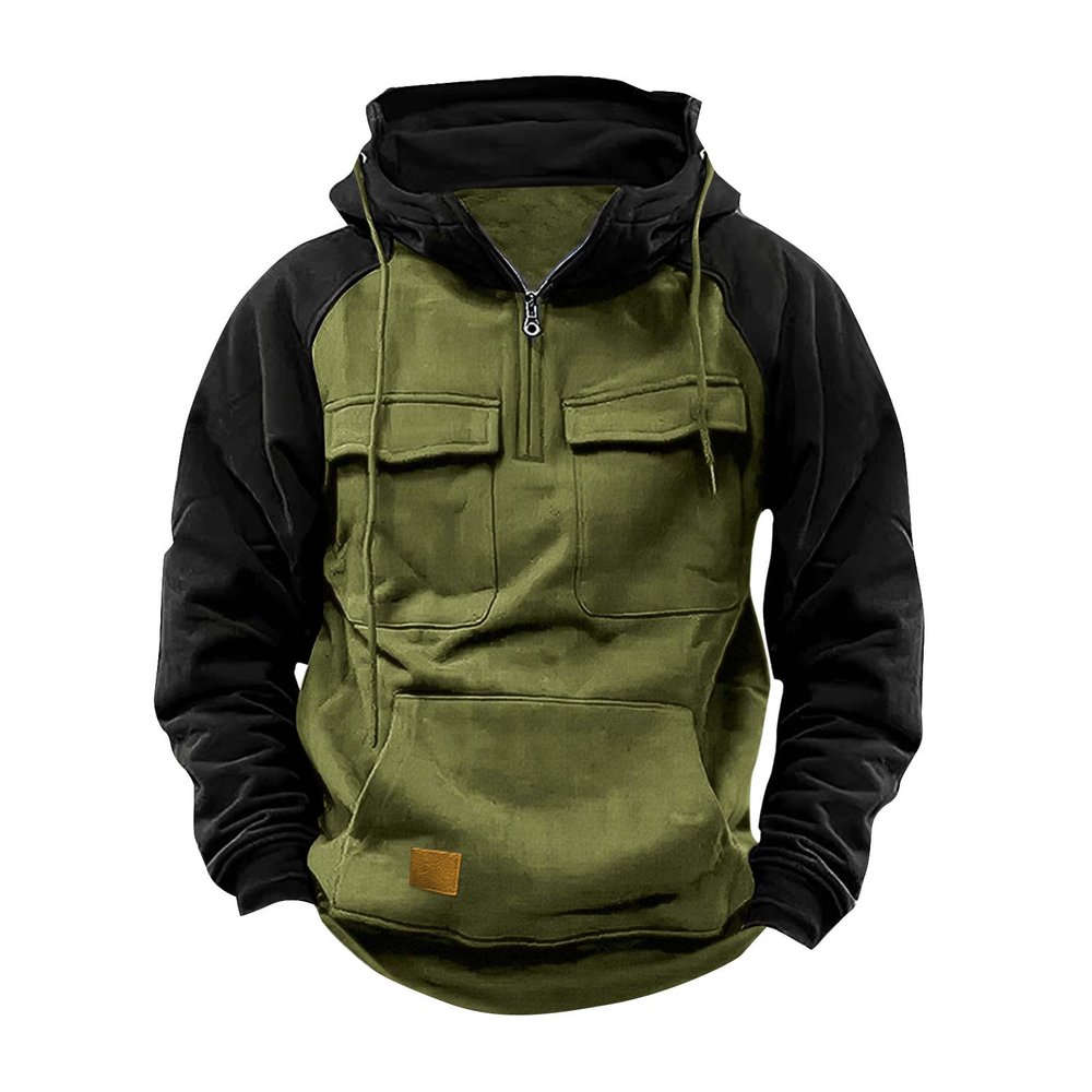 womens fashion Hoodies for Men Quarter Zip Aztec Pullover Tactical Jacket Fall Vintage Outdoor Hooded Cargo Sweatshirts Multi Pocket