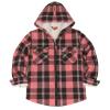 ThCreasa Little Kids Girls Hooded Flannel Jacket Sherpa Lined Zip Up Buffalo Plaid Flannel Shacket Coat Winter Shirt Jackets Pink XL 14 view 1