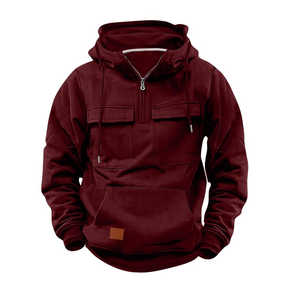 Hoodies for Men Quarter Zip Aztec Pullover Tactical Jacket Fall Vintage Outdoor Hooded Cargo Sweatshirts Multi Pocket