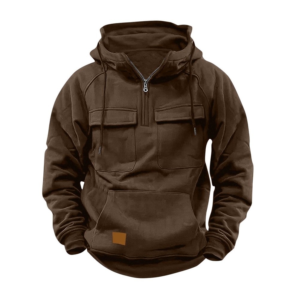 Hoodies for Men Quarter Zip Aztec Pullover Tactical Jacket Fall Vintage Outdoor Hooded Cargo Sweatshirts Multi Pocket