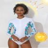 ATTRACO Swim Shirt Women Sun Protection Rash Guard Shirt Printed Surfing Shirt Top M Floral White view 2