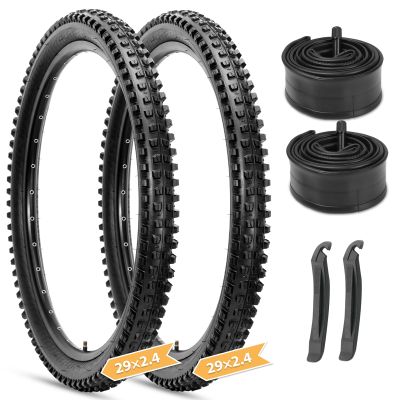 29-inch Mountain Bike Tires Set: Hycline 2-Pack 29x2.4 inch Folding Replacement Puncture-Resistant Bicycle Tires and Pair 29-inch Inner Tubes with Tire Levers for MTB Ebike Off-Road Bike