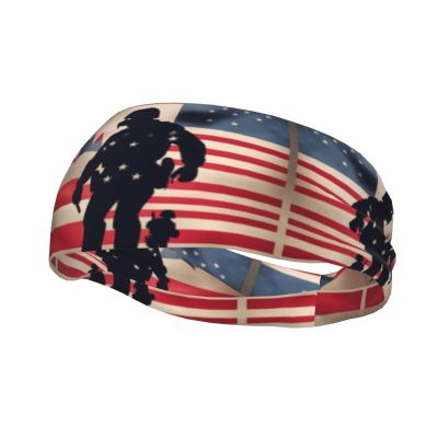 Us Military Soldiers Patriotic Memorial Day Print Workout Headbands, Sports Outdoors Sweatbands for Men Women, for Running Cycling Yoga