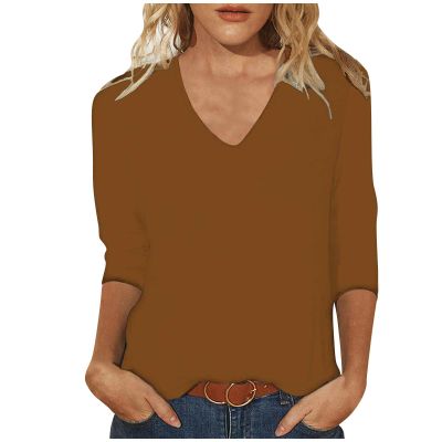 3/4 Length Sleeve Womens Tops Womens V Neck Tops Women's Tops 3/4 Sleeve Fall Clothes for Women 2025 Blusas Manga 3/4 para Mujer