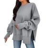 Womens Fall Oversized Pullover Tops 2025 Trendy Crew Neck Plain Comfy Sweatshirts Casual Side Split Loose Y2K Blouse White view 1