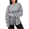 Womens Fall Oversized Pullover Tops 2025 Trendy Crew Neck Plain Comfy Sweatshirts Casual Side Split Loose Y2K Blouse White view 2