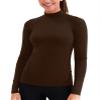 Zengjo Mock Neck Long Sleeve Tops for Women Athletic Workout(Brown,M) view 1