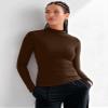 Zengjo Mock Neck Long Sleeve Tops for Women Athletic Workout(Brown,M) view 3