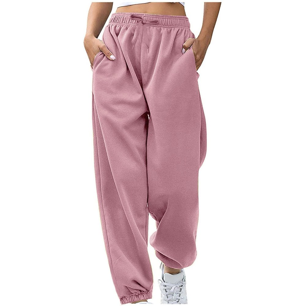 Baggy Sweatpants Wide Leg Sweatpants Women Fall Fashion Joggers Lounge Pants Fleece Lined Casual Winter Dark Pink