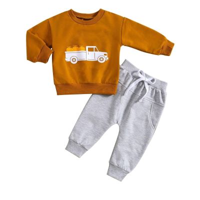 12 Month Baby Girl Clothes Crewneck Long Sleeved Round Neck Pumpkin Alphabet Sweatshirt Suit luey (Orange, 3-6 Months)