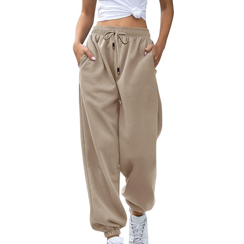 Baggy Sweatpants Wide Leg Sweatpants Women Fall Fashion Joggers Lounge Pants Fleece Lined Casual Winter Khaki