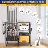 Olakee Rolling Fishing Rod Holder for Garage, 12 Fishing Pole Rack with Tackle Storage Organizer, Mobile Fishing Gear Cart for Rods, Reels & Equipment Box, Heavy Duty Gift for Men Dad Anglers (Black) view 4