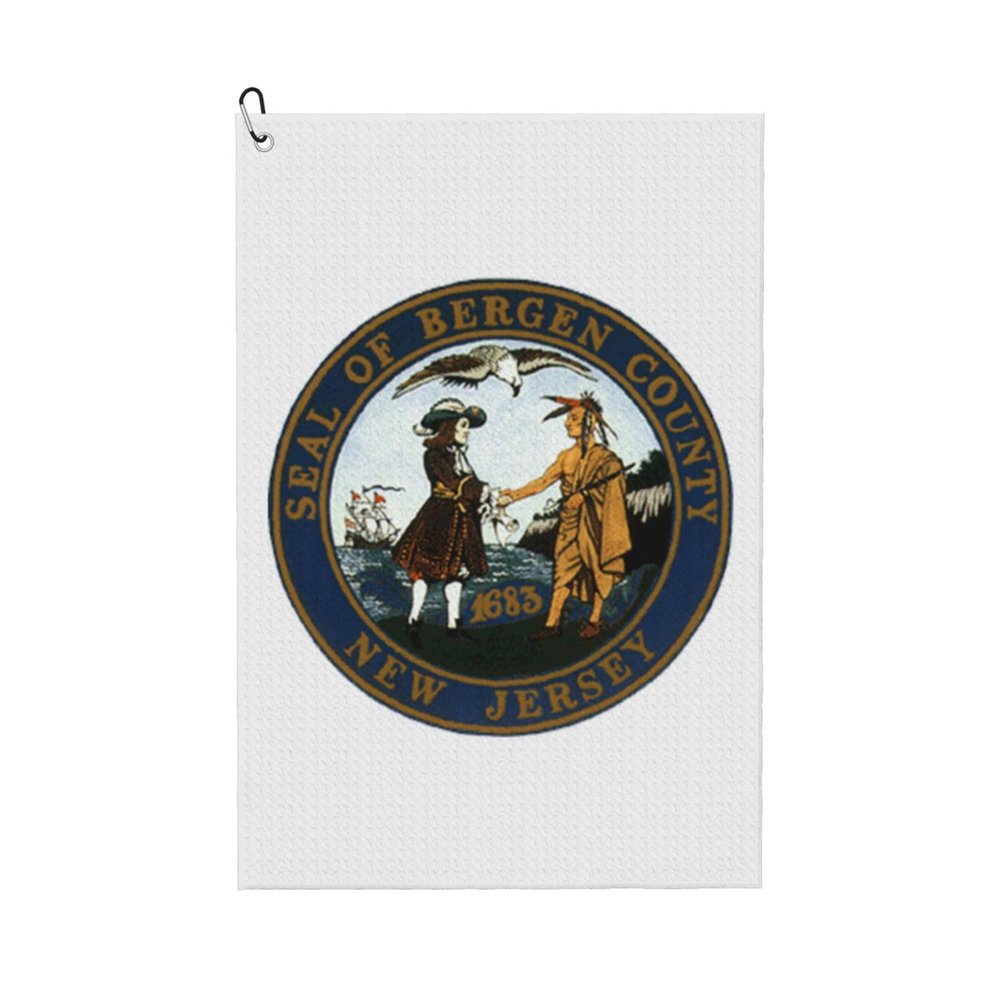 ASEDFGT Bergen County Seal Golf Towel 16 x 24 Inch Golf Towels for Golf Bags Polyester Golf Towel with Carabiner Clip Men and Women Golf Accessories