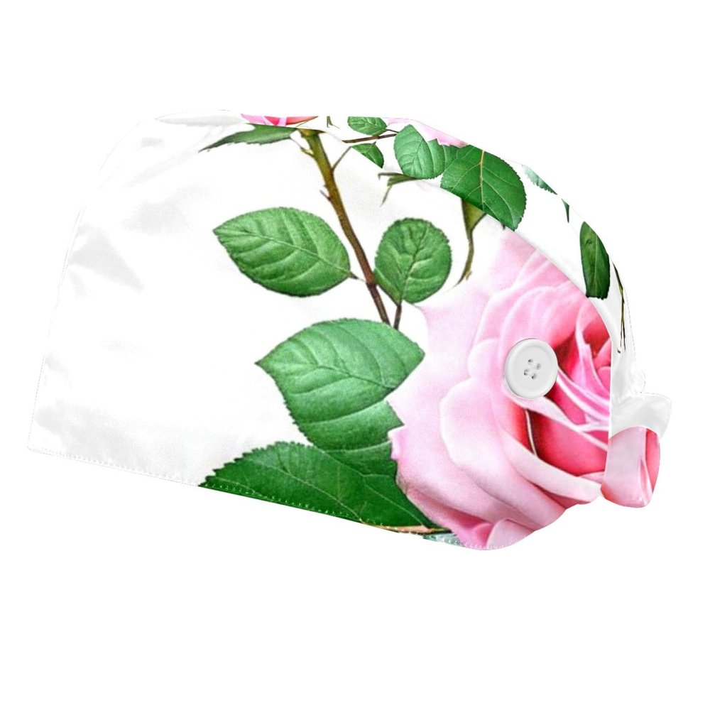 2 Pieces Scrub Caps Women Scrub Caps Women Satin Lined Surgical Caps for Beauty Salon Leaves Peony Rose Flowers