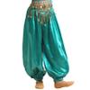 JEATHA Kids Girls Belly Dance Harem Pants Tribal Arabic Princess Halloween Satin Trousers Palazzo Pants B Peacock Blue 11-12 Years view 1