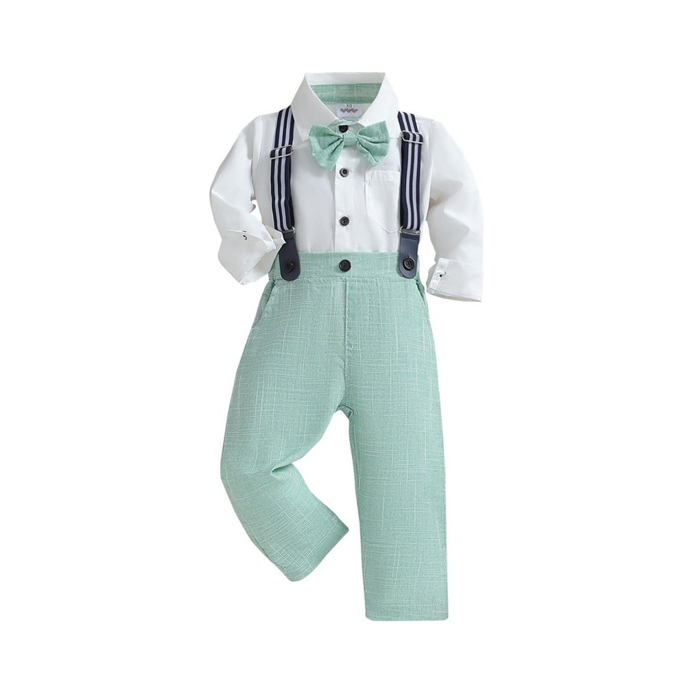 Boys Spring Fall Long Sleeves Shirt Back Pants Two PC Gentleman Dress Suit Little Girl (Mint Green, 12-18 Months)