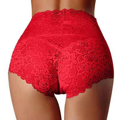 Sexy Underwear for Women Plus Size Women's Brief Underwear Floral Lace Boyshort Panties High Waist CheekyPanty (Red, M)
