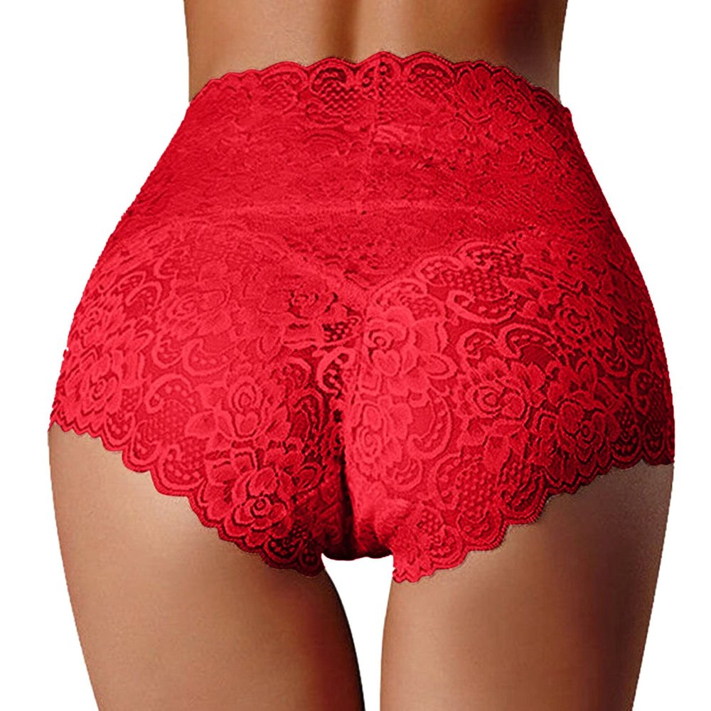 Sexy Underwear for Women Plus Size Women's Brief Underwear Floral Lace Boyshort Panties High Waist CheekyPanty (Red, M)