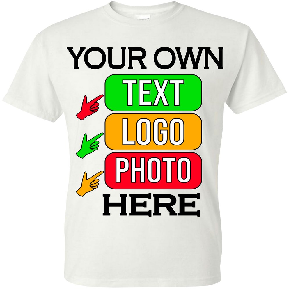 Custom T-Shirts for Men and Women Design Your Own Personalized Shirt with Text Image Logo Customizable Front and Back Print Soft Cotton Tee White